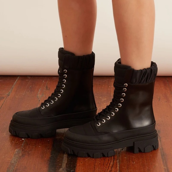 NEW | GANNI Nylon-Trimmed Combat Boots - Picture 12 of 14
